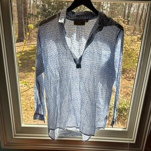 Blue and White Patterned Long Sleeve Shirt or Tunic